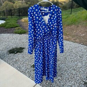 Vintage Blue Floral Dress Size 8
